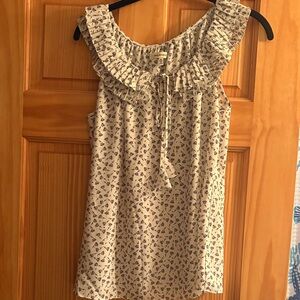 Max Studio Cream and Black Floral Ruffle Blouse